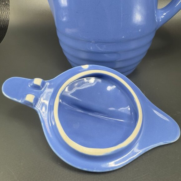 Vintage 1930s Universal Potteries Tip Top Jug Refrigerator Pitcher Lid Blue VTG - Picture 6 of 16